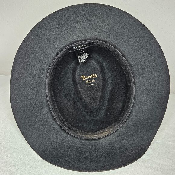Brixton Black Wide Brim Fedora Hat 100% Wool Unisex Size Large 7 1/2‎ (60cm) - Picture 8 of 10